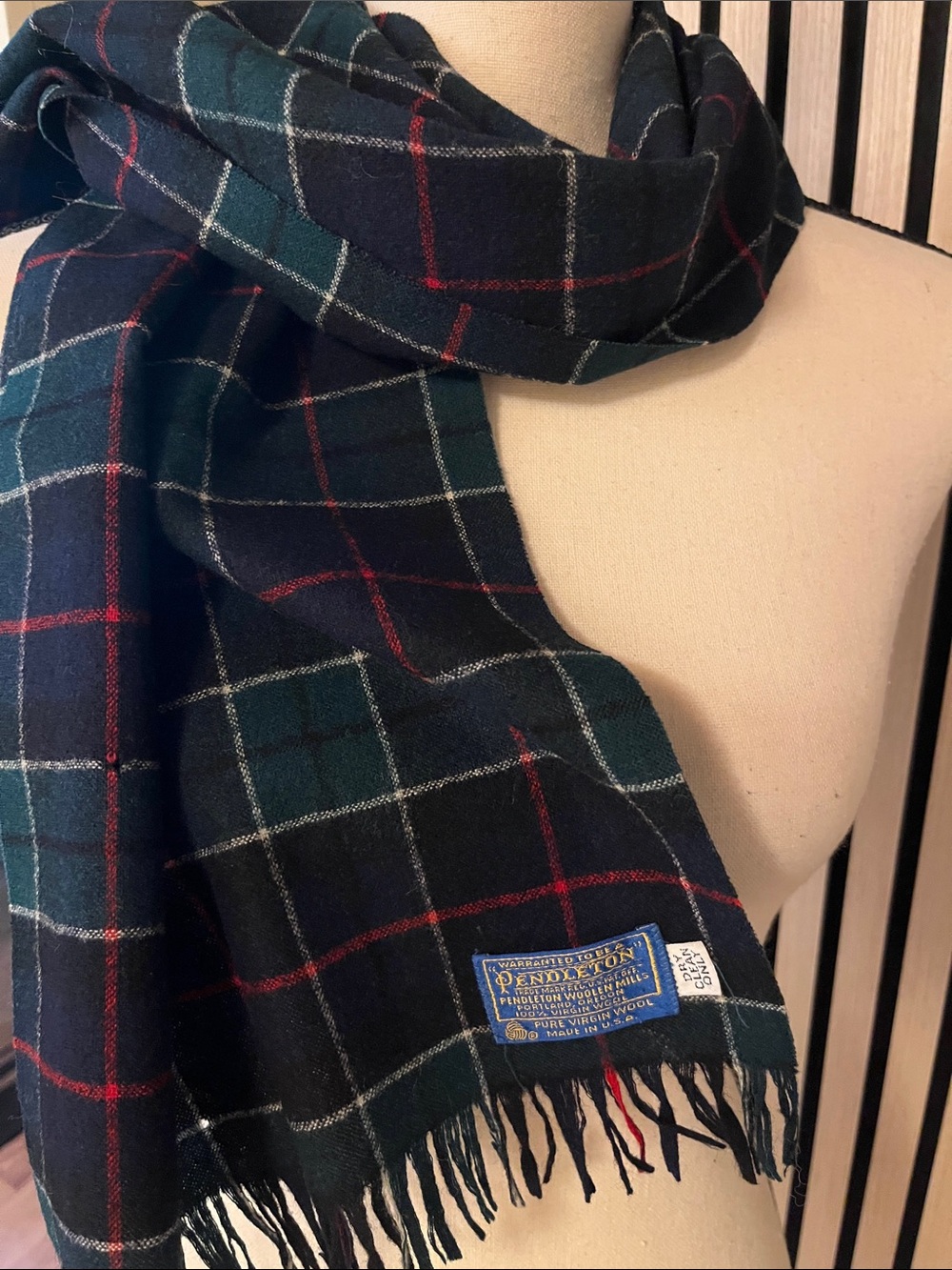 Vintage Pendleton Wool Plaid Scarf